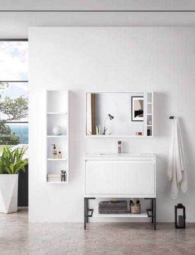 Milan 35.422 Single Vanity Cabinet Glossy White with Matte Black Base