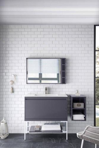 Milan 35.422 Single Vanity Cabinet Modern Grey Glossy with Glossy White Base